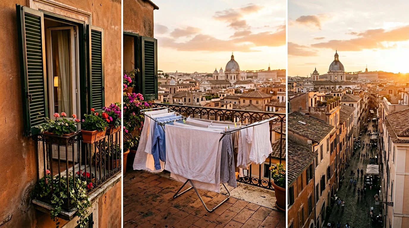 Balcone italiano con bucato al vento