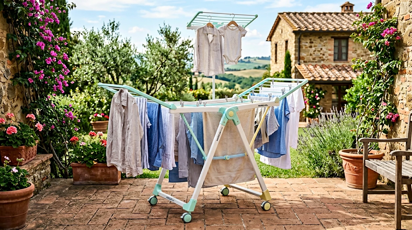 Stendino in resina colorata con ruote per esterno